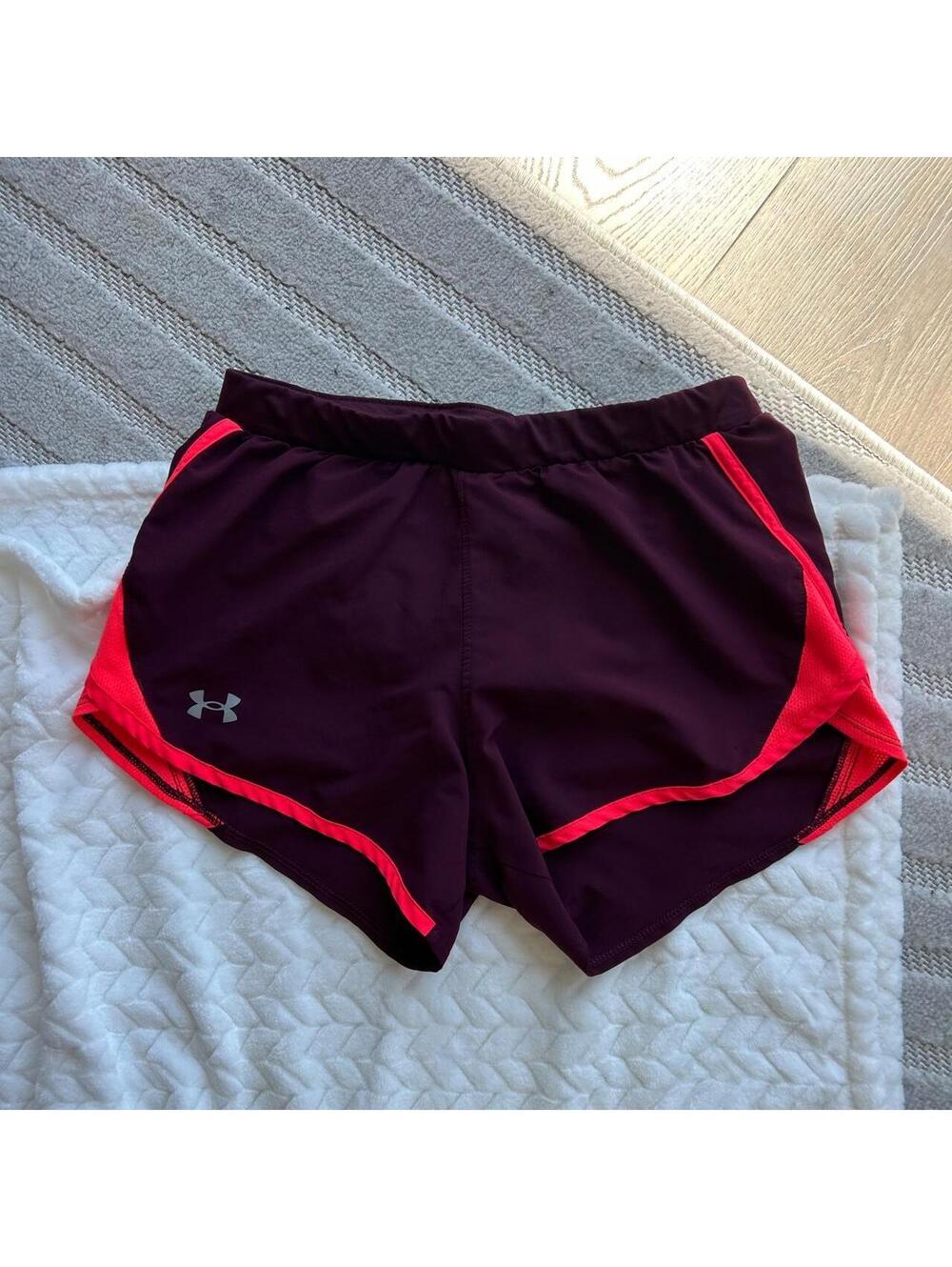 Under Armour burgundy & red shorts with red trim, size S #athletic #workout
